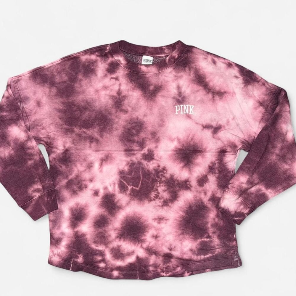 PINK Victoria's Secret Burgundy Tie-Dye Crewneck Sweatshirt; size SMALL